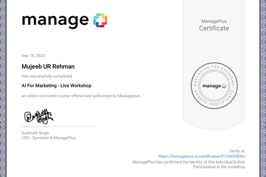 AI Marketing Workshop Certificate