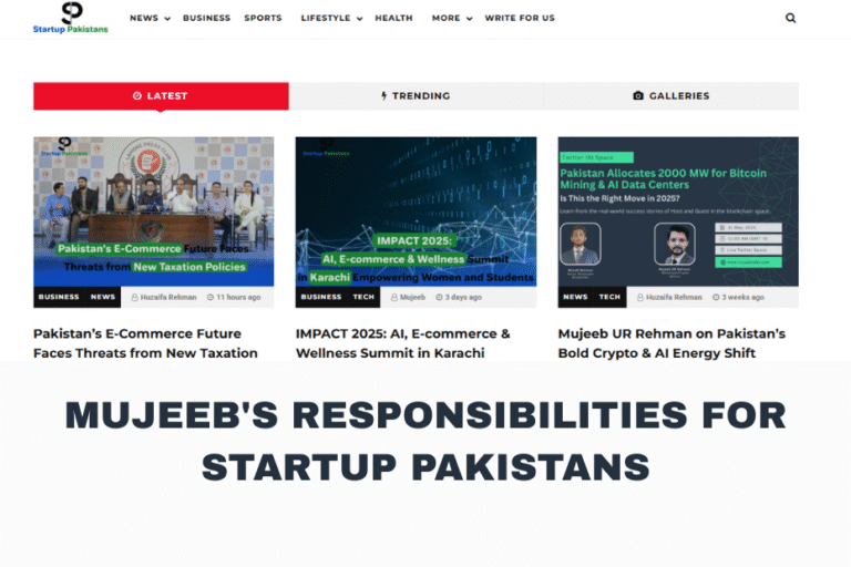 MUJEEB'S RESPONSIBILITIES FOR STARTUP PAKISTANS