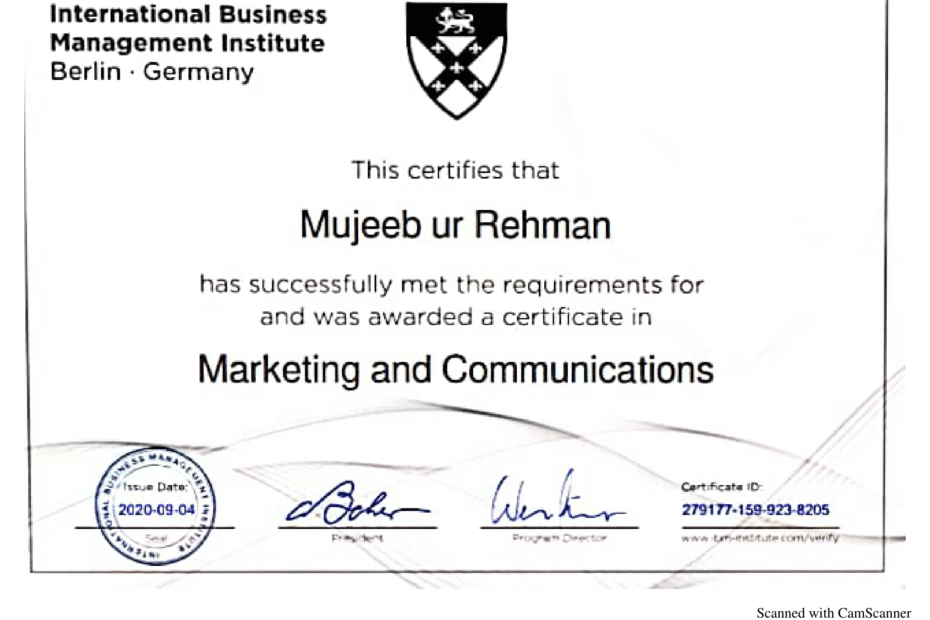 Marketing & Communications Certificate from IBMI
